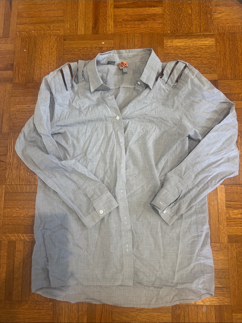 Sibel Saral Light Gray Button-Up Top cut out shoulders